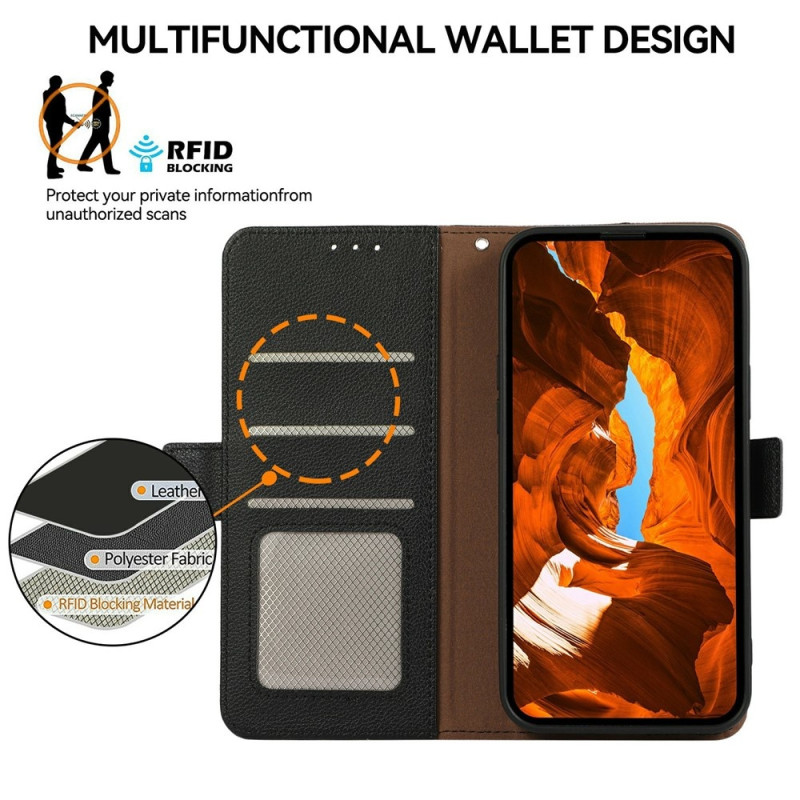 ABEEL For Motorola Edge 70 Fusion+ 5G / Edge 70 Fusion 5G Wallet Case RFID Blocking Litchi Texture - Black