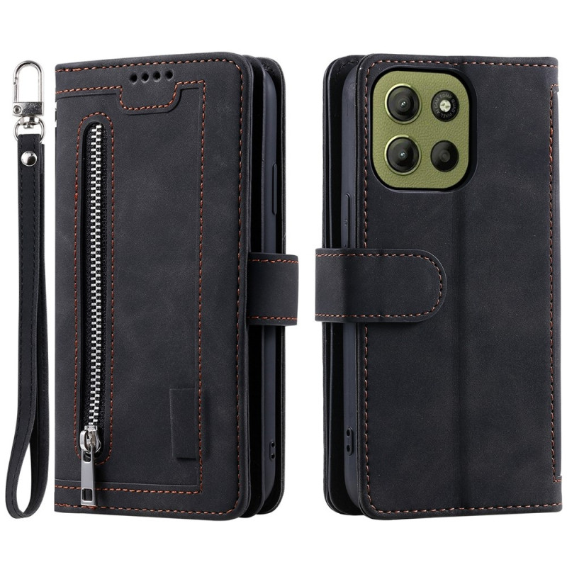 Motorola Moto G17 Power 4G / G17 4G / G15 Power 4G / G15 4G Lommebokdeksel med Glidelås 9 Kortlommer Stativ - Svart
