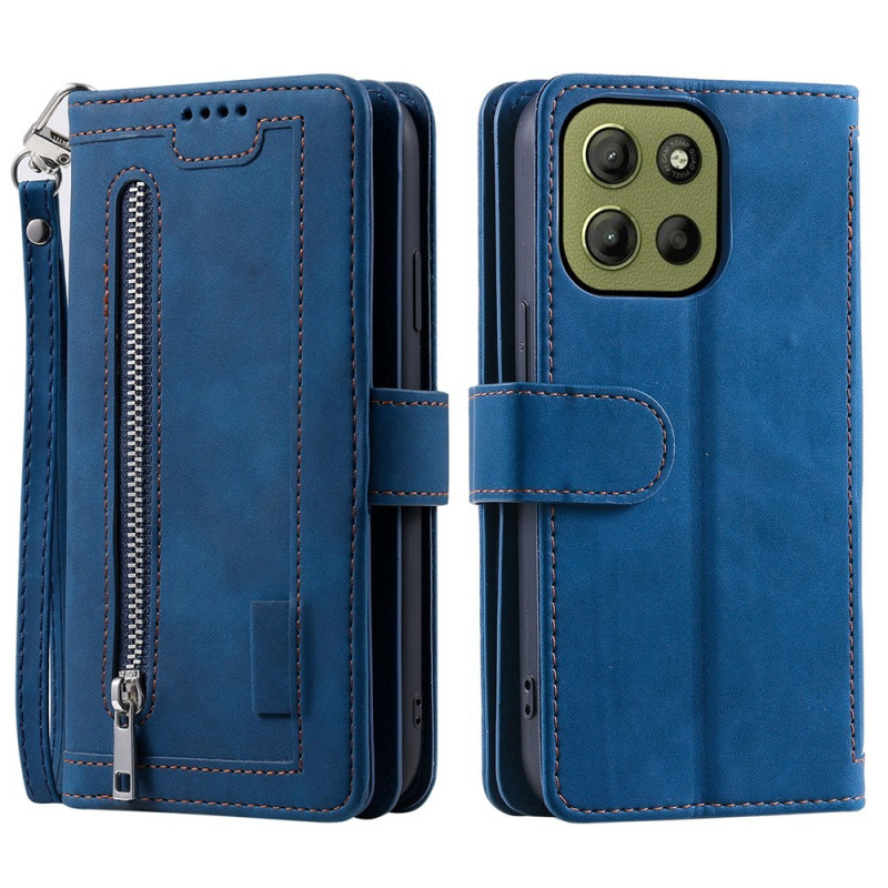 För Motorola Moto G17 Power 4G / G17 4G / G15 Power 4G / G15 4G Plånboksfodral med Dragkedja 9 Kortfack Stativ