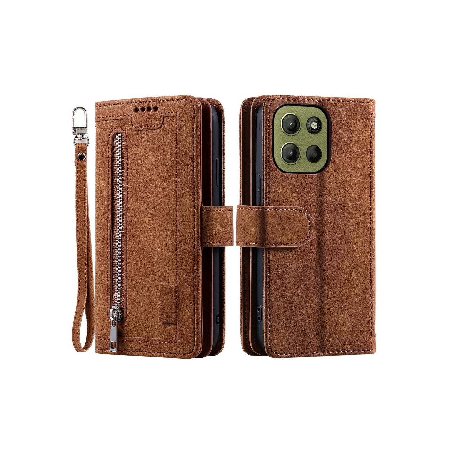 Til Motorola Moto G17 Power 4G / G17 4G / G15 Power 4G / G15 4G Pungcover med Lynlås 9 Kortlommer Stander - Sort