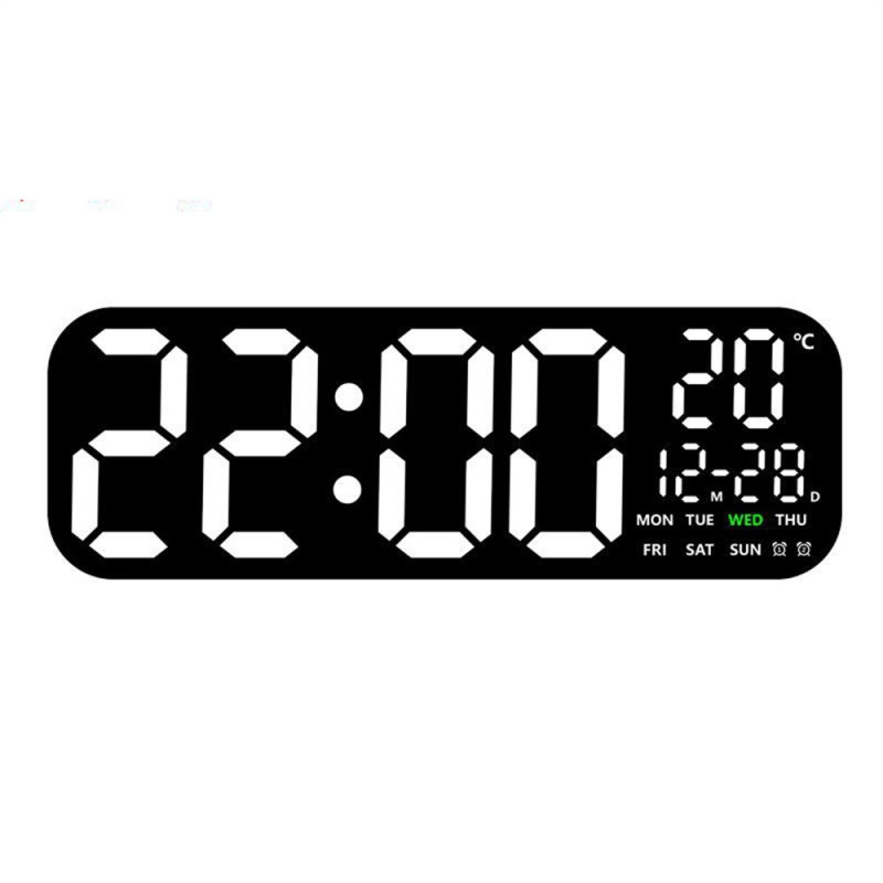 Stor LED-klokke 19,5" veggklokke multifunksjon kalender termometer fjernkontroll