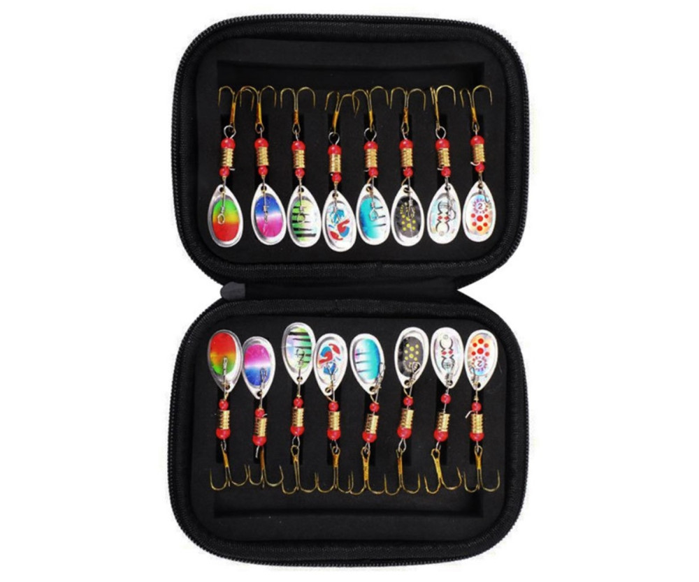 16 st 3g metall spinner bete Fiskedrag drag med förvaringsväska - A