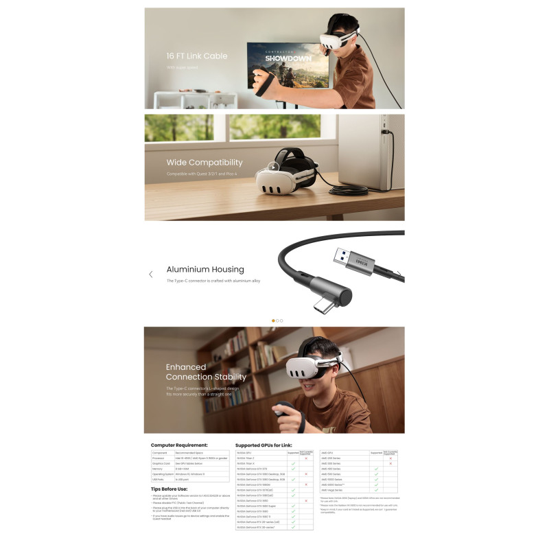 Charging Cable QC-8.5 5M VR Headset USB 3.0 Data Transfer High Speed