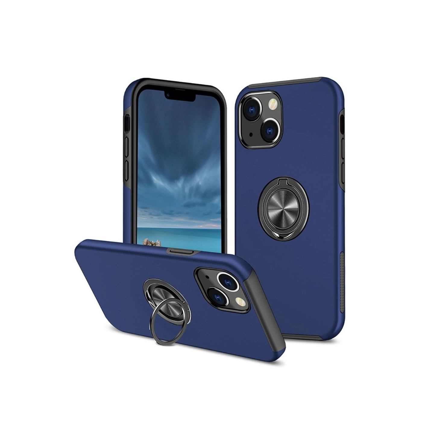 iPhone 14 Finger Ring Kickstand Hybrid Case - Blue