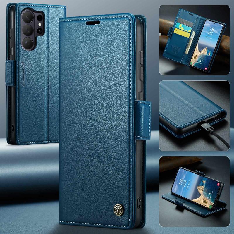 CASEME Retro Lompakkokotelo Samsung Galaxy S26 Ultra - Sininen