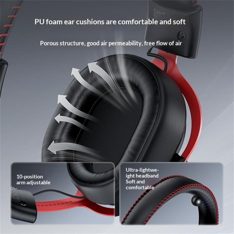 YESIDO Gaming Headset Bluetooth 2.4G Wired Over-Ear Headphones Microphone