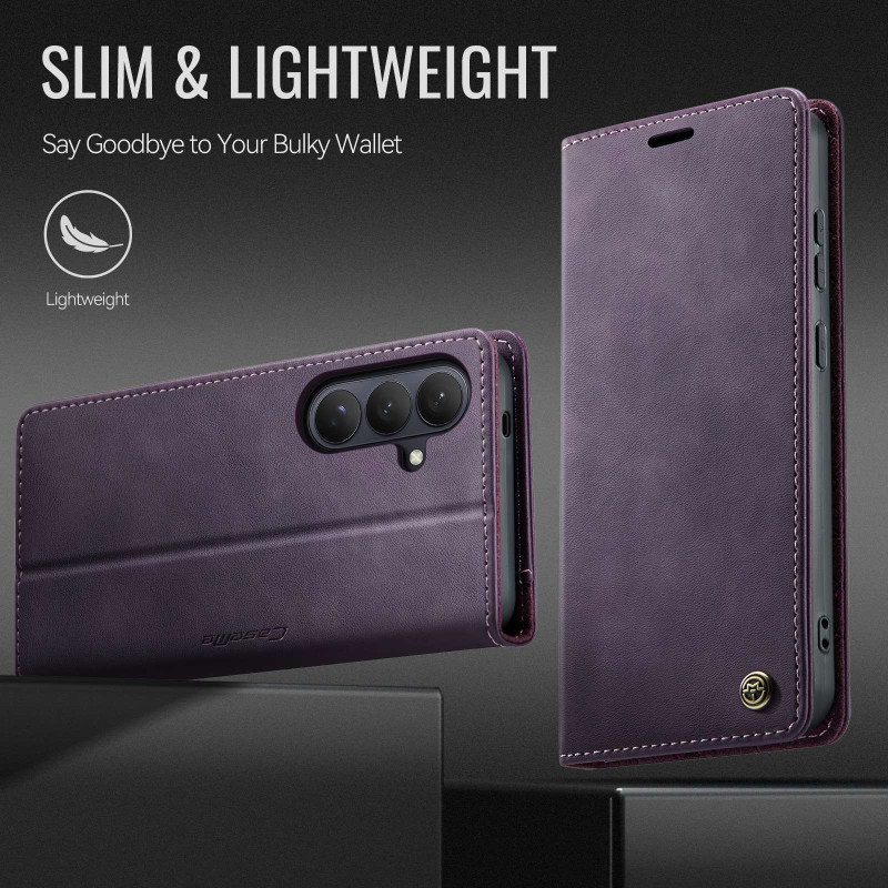 Samsung Galaxy S26 CASEME lompakkokotelo jalustalla ja vasikannahkatekstuurilla - Violetti