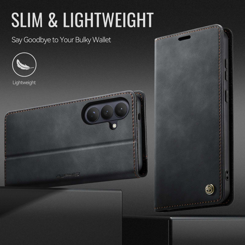 Til Samsung Galaxy S26 CASEME lommebokdeksel med stativ og kalveskinntekstur - Svart