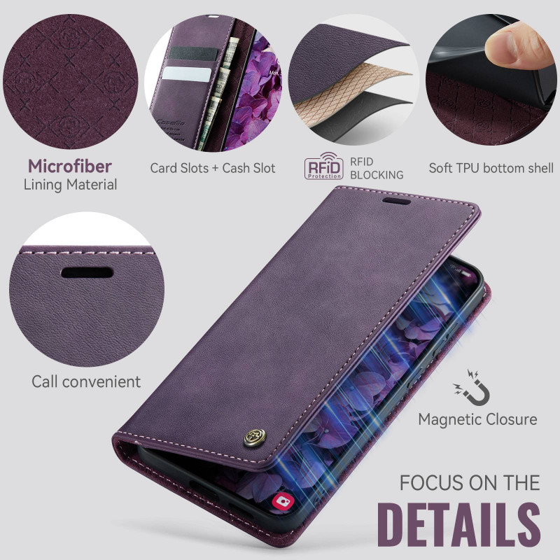 Til Samsung Galaxy S26 CASEME lommebokdeksel med stativ og kalveskinntekstur - Lilla