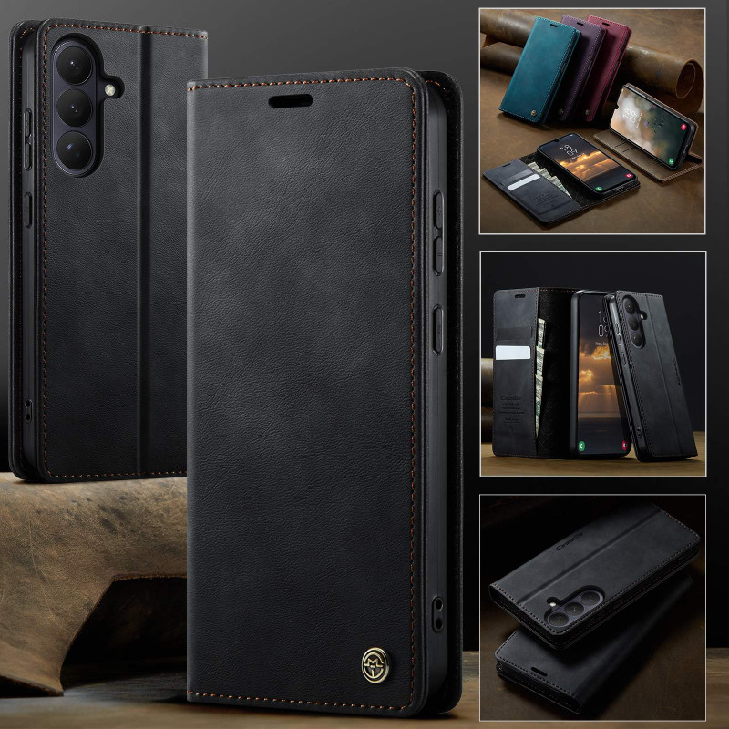 Til Samsung Galaxy S26 CASEME pungcover med stativ og kalvetekstur - Sort