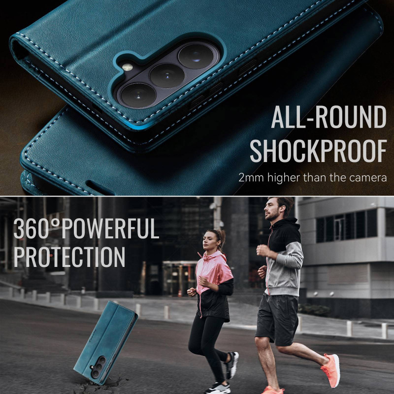 Samsung Galaxy S26 CASEME lompakkokotelo jalustalla ja vasikannahkatekstuurilla - Vihreä