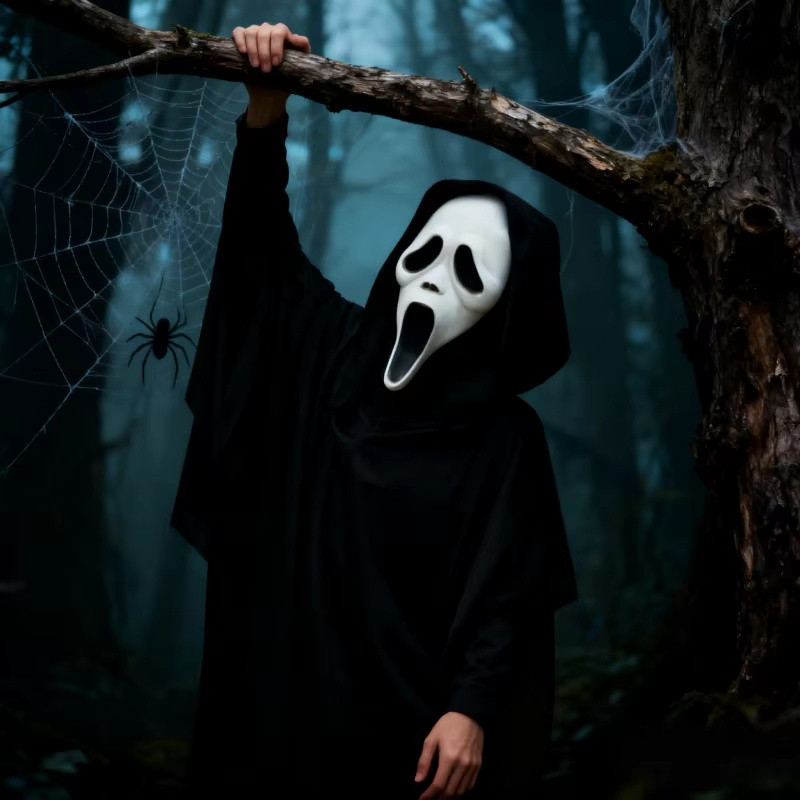 Eksklusiv GhostFace Scream Mask Masquerade Maskerademaske i mykt materiale inkludert kniv