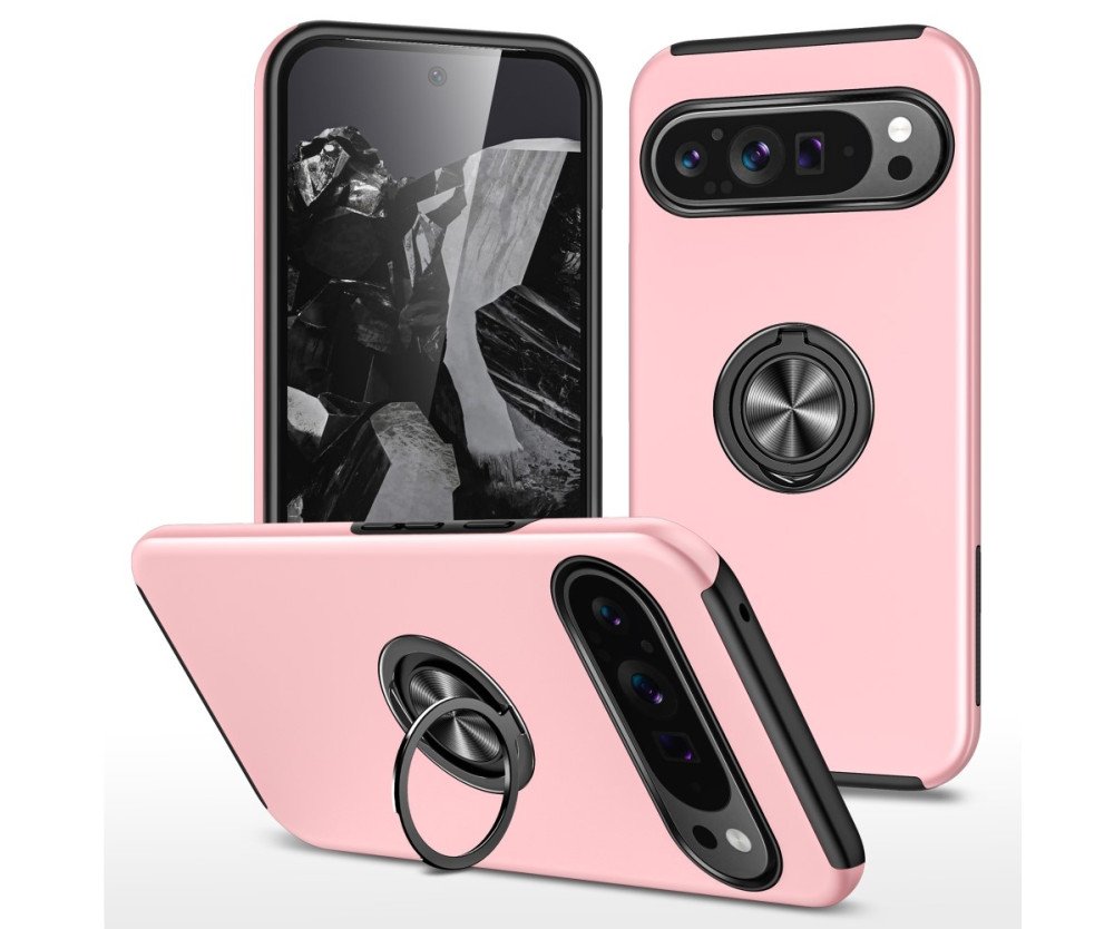 Till Pixel 9 / Pixel 9 Pro Hybrid skal med Finger Ring - Rosa