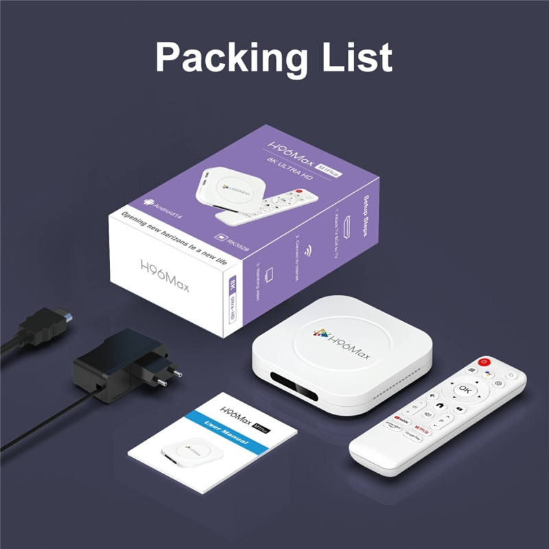 H96 MAX M1 Plus 8K Android TV Box 4+32GB WiFi6 BT5.4 Voice Assistant Media Player