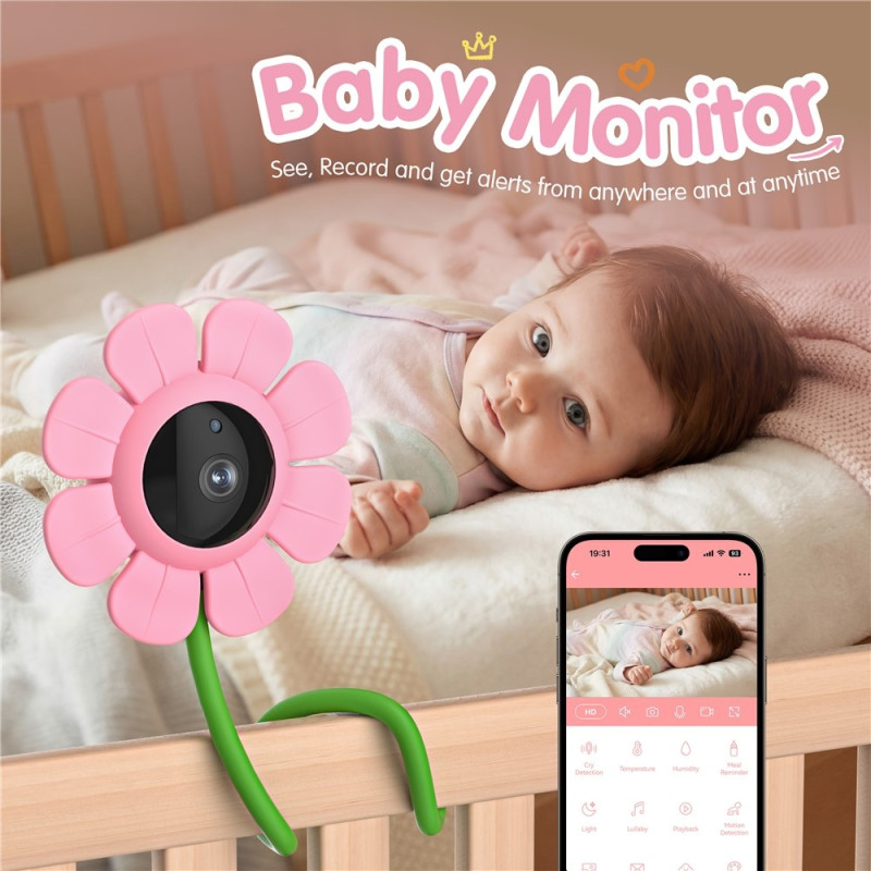 HD WiFi Baby Monitor Remote Control 107° View 2-Way Audio Night Vision Baby Camera - Blue