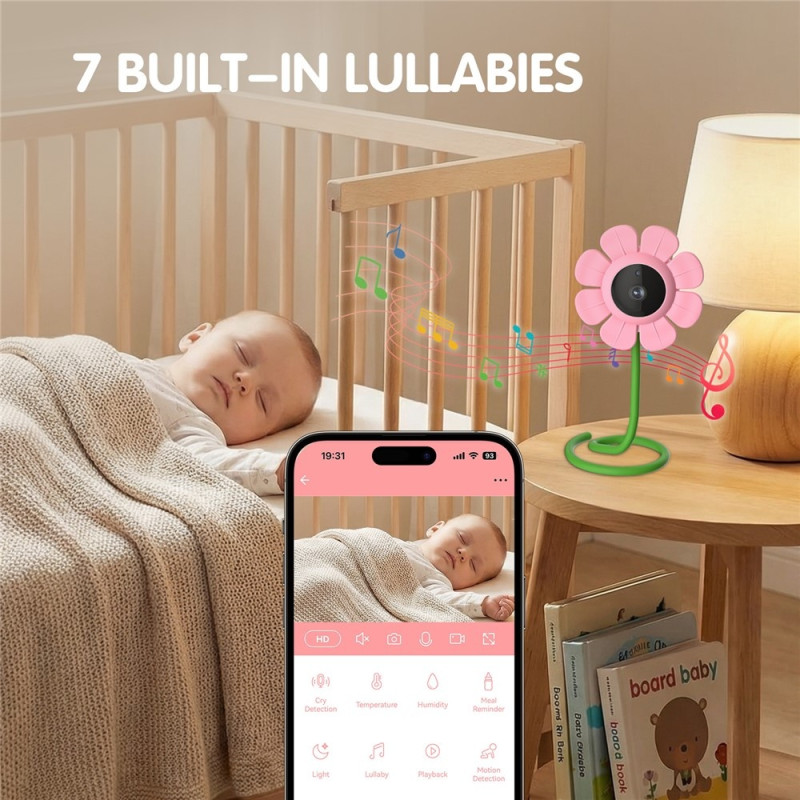 HD WiFi Baby Monitor Remote Control 107° View 2-Way Audio Night Vision Baby Camera - Blue