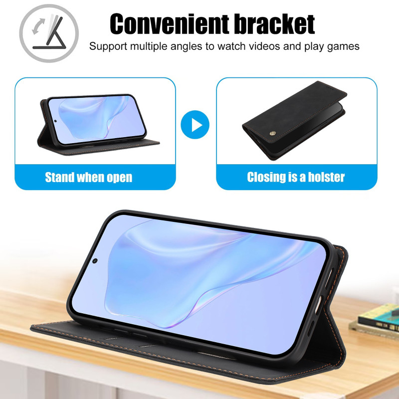 Till Motorola Moto G17 Power 4G och Moto G15 4G Plånboksfodral HX med RFID Skydd och Stativ Svart