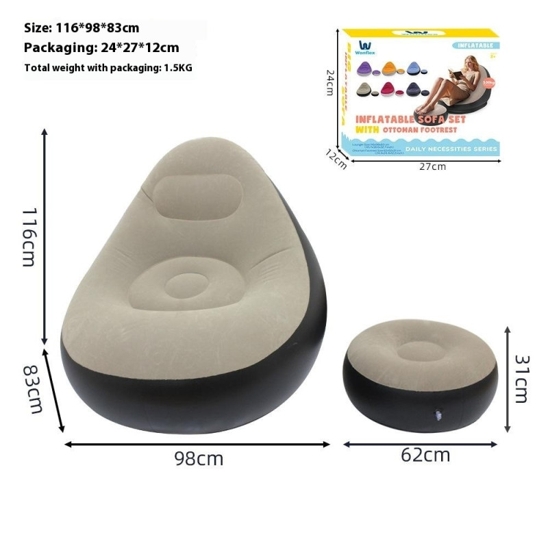 Inflatable Sofa / Armchair with Footstool U-Shaped Backrest Indoor Outdoor - Gray