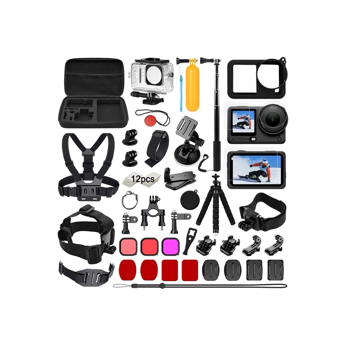 54-i-1 tilbehør til DJI Osmo Action 6 actionkamera. Masser af gode ting.