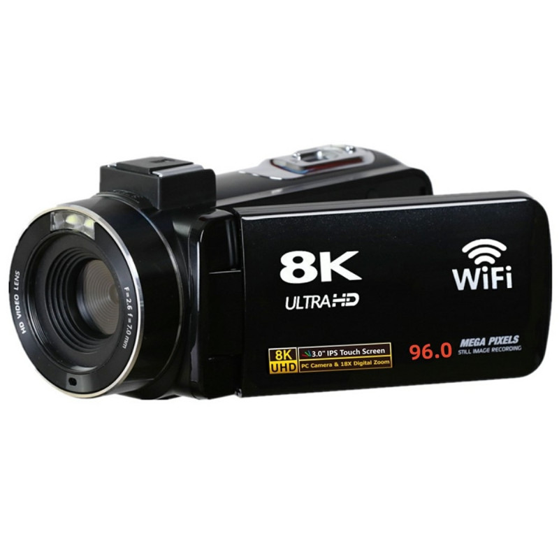 Videokamera Action-kamera 8K Digitaalinen 96MP WiFi 3.0" IPS Kosketusnäyttö 18X Zoom Valokuvaus