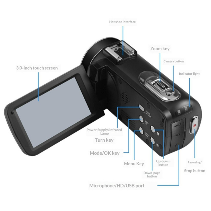 Video Camera Action Camera 8K Digital 96MP WiFi 3.0" IPS Touchscreen 18X Zoom Photo