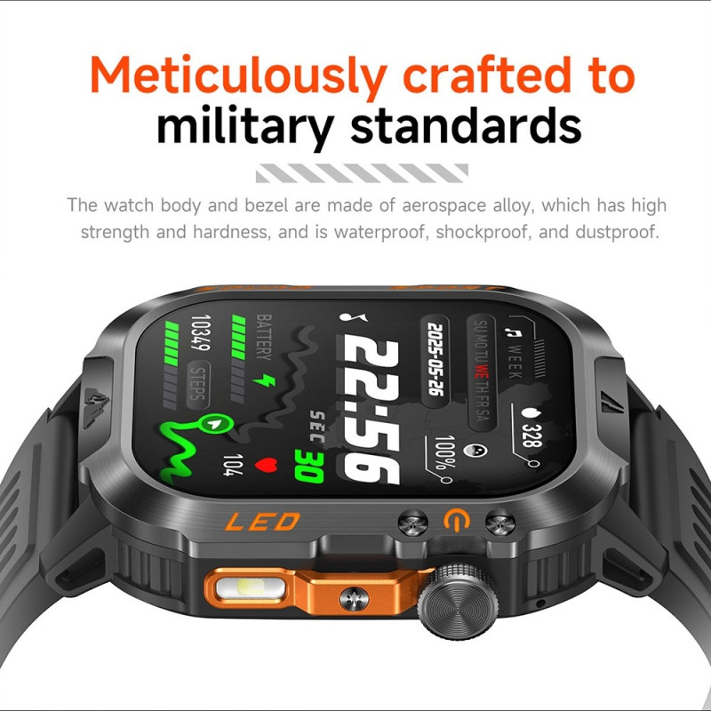 Smartwatch SmartWatch IPS 1200mAh Batteri IP68 Vandtæt Lommelygte Bluetooth