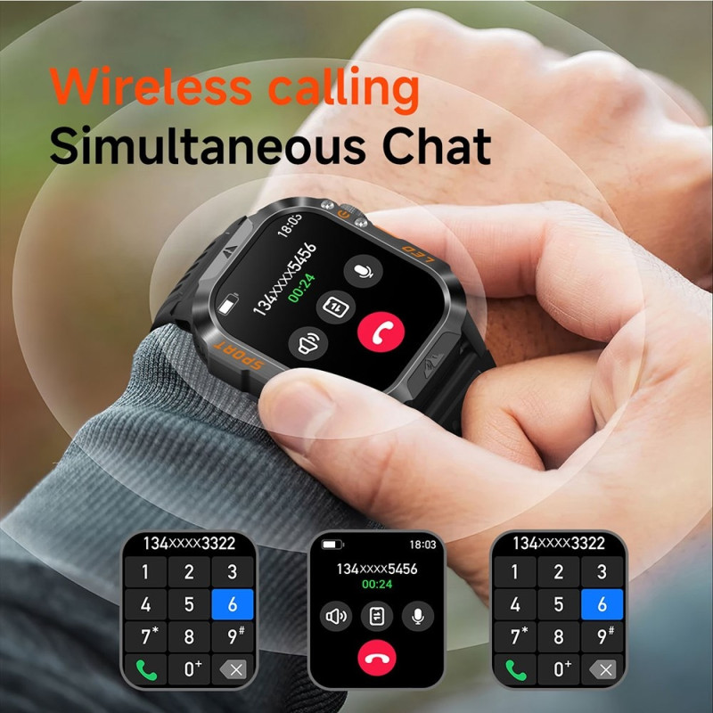 Bluetooth Smartwatch SmartWatch IPS 1200mAh Batteri IP68 Vandtæt Lommelygte