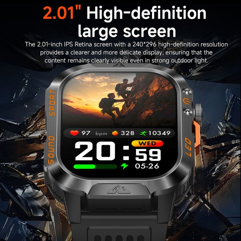 Smartwatch IPS 1200 mAh IP68 Vandtæt Lommelygte Bluetooth Opkaldstilstandsmåler