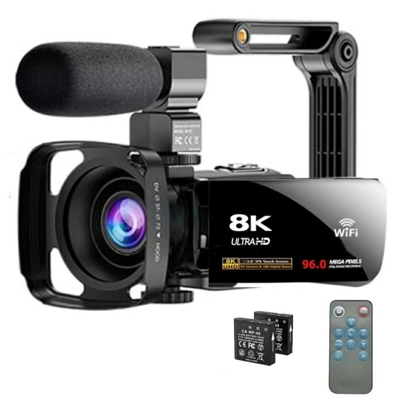 Videokamera Actionkamera 8K Mikrofon Solblender 96MP 3.0" Berøringsskjerm 18X Zoom