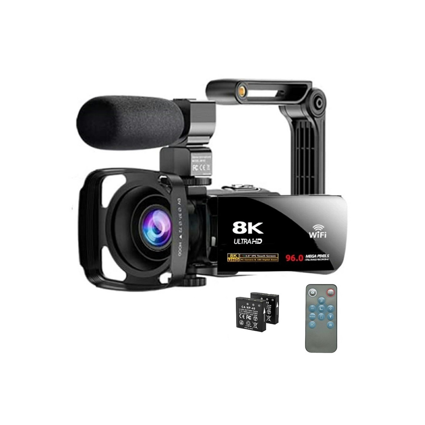 Video Camera Action Camera 8K Microphone Lens Hood 96MP 3.0" Touchscreen 18X Zoom