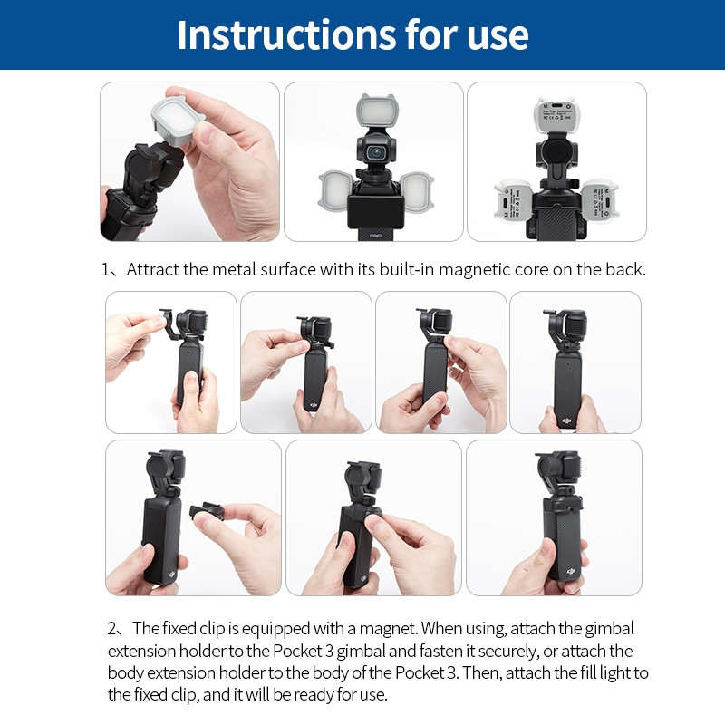 Lampe belysning til DJI Osmo Pocket 3 kamera magnetisk udfyldningslyssæt 3 farver