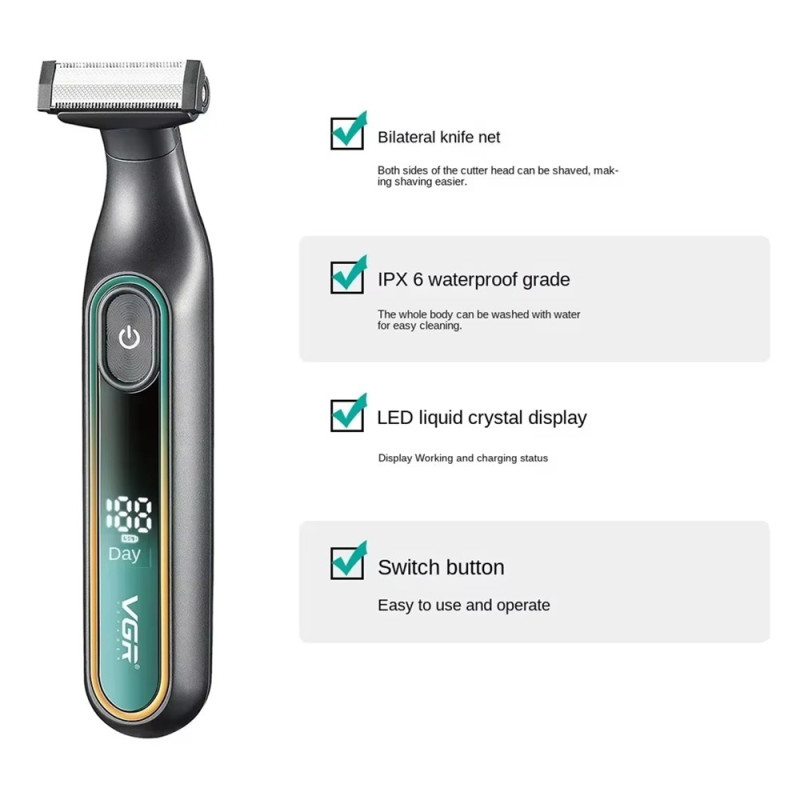 VGR V-360 Electric Shaver IPX6 Waterproof Rechargeable Razor LED Display