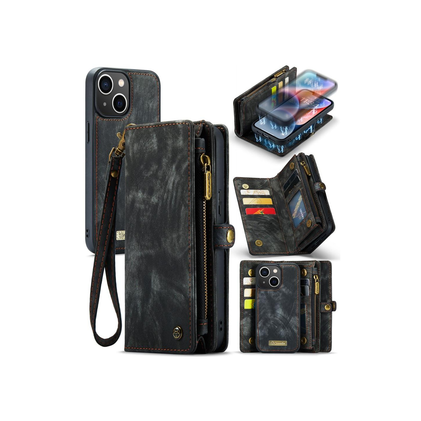 CASEME iPhone 15 2 - in - 1 lompakkopuhelimen kuori - musta