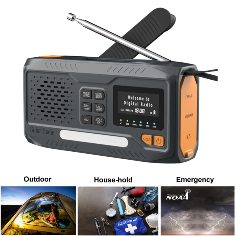 DAB radio for outdoor use speaker power bank solar-powered hand crank emergency radio