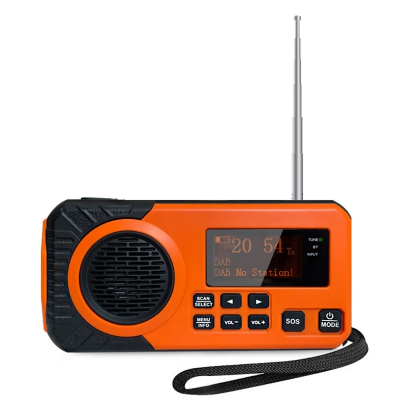 Emergency radio DAB/FM 5000mAh power bank charging solar cell hand crank SOS alarm flashlight