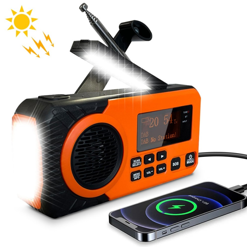 Emergency radio DAB/FM 5000mAh power bank charging solar cell hand crank SOS alarm flashlight