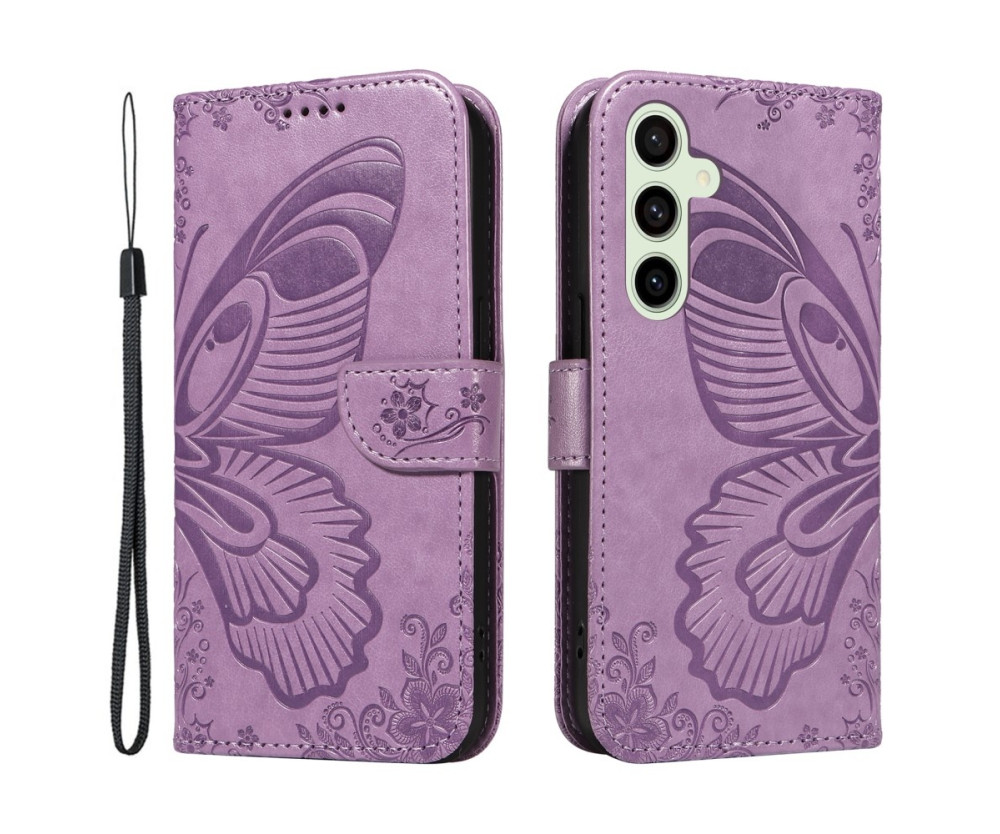 För Samsung Galaxy S24 FE Fodral Ställ Plånboksfodral Fjärilsmönster - Lila