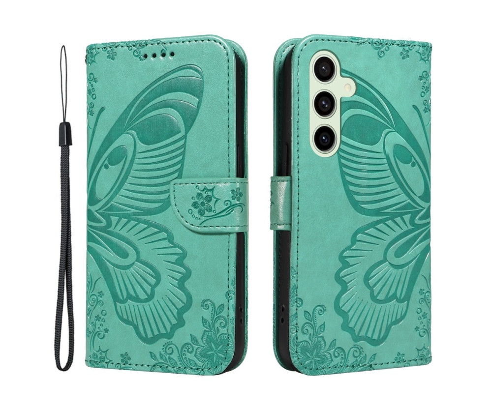 För Samsung Galaxy S24 FE Fodral Ställ Plånboksfodral Fjärilsmönster - Grön