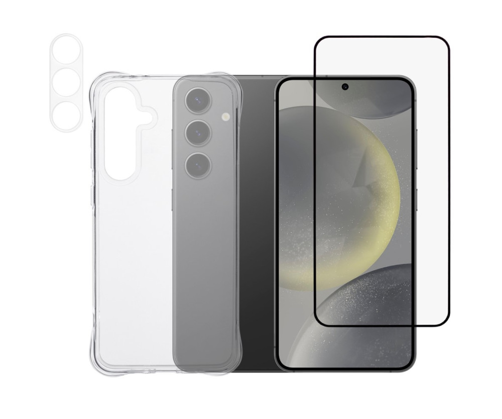 För Samsung Galaxy S24 FE TPU Skal med Härdat Glas Skärmskydd och Kameralinsfilm