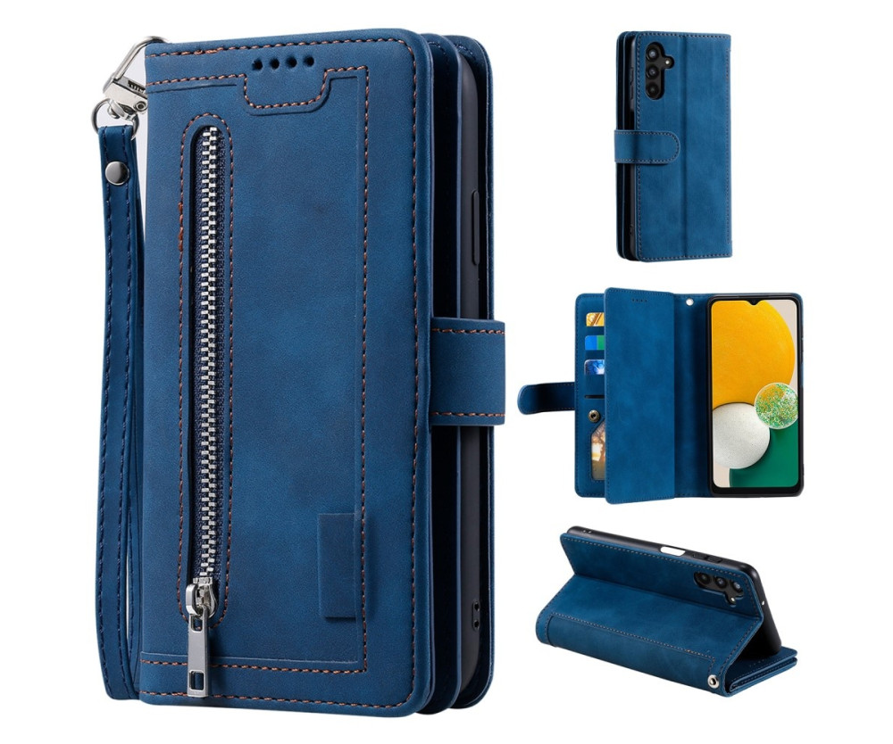För Samsung Galaxy S24 FE Fodral med Dragkedja och 9 Kortplatser i PU-läder – Blå