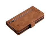 För Samsung Galaxy S24 FE Fodral med Dragkedja och 9 Kortplatser – Brun