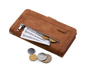 För Samsung Galaxy S24 FE Fodral med Dragkedja och 9 Kortplatser – Brun