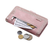 För Samsung Galaxy S24 FE Fodral med Dragkedja och 9 Kortplatser – RoseGold