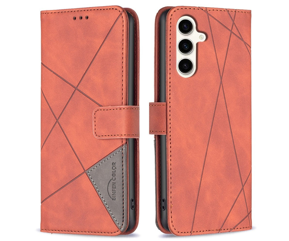 BINFEN COLOR För Samsung Galaxy S24 FE Stötsäkert Plånboksfodral – Brun