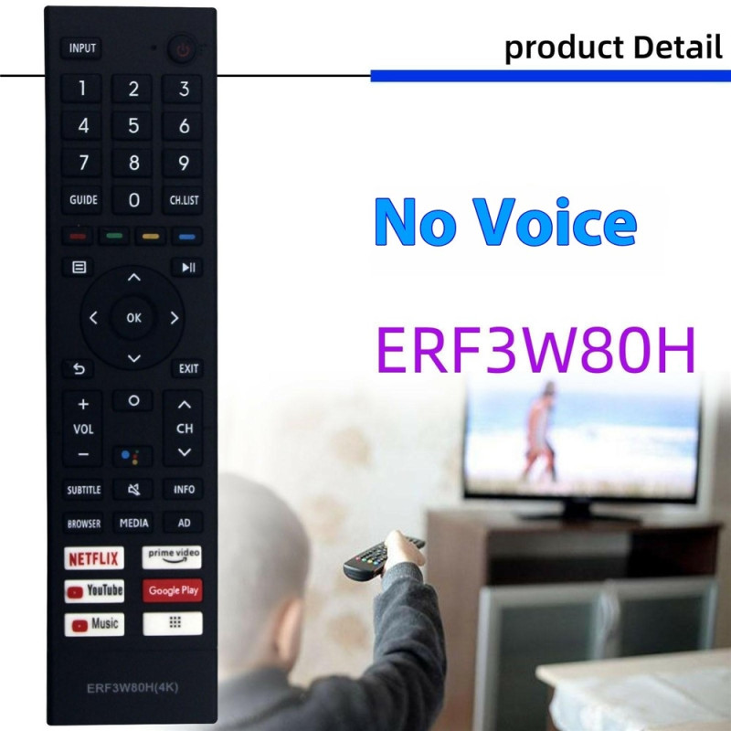 Fjernkontroll erstatning ERF3W80H for Hisense TV (støtter ikke talefunksjon)