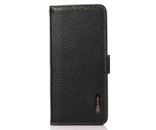 KHAZNEH För Samsung Galaxy S24 FE Telefonfodral i Äkta Koskinn Flip Fodral - Svart