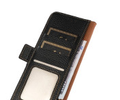 KHAZNEH För Samsung Galaxy S24 FE Telefonfodral i Äkta Koskinn Flip Fodral - Svart