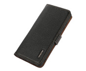 KHAZNEH För Samsung Galaxy S24 FE Telefonfodral i Äkta Koskinn Flip Fodral - Svart