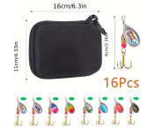16 st 3g metall spinner bete Fiskedrag drag med förvaringsväska - C