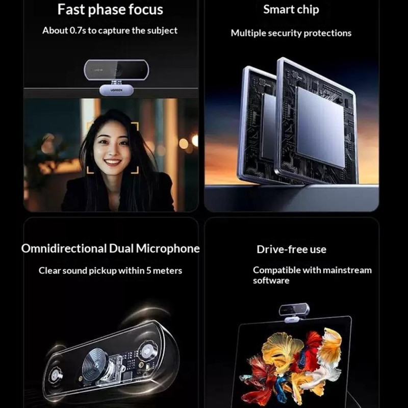 Web-kamera PC:lle/kannettavalle/kannettavalle USB 2.0 4K HD -web-kamera 8MP kaksoismikrofonilla, automaattitarkennuksella